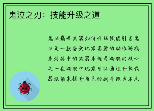 鬼泣之刃：技能升级之道